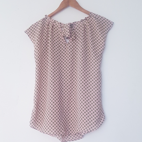 LAUREN CONRAD Tan & Green Pleated Collar Semi-Sheer Floral Blouse - Picture 8 of 9